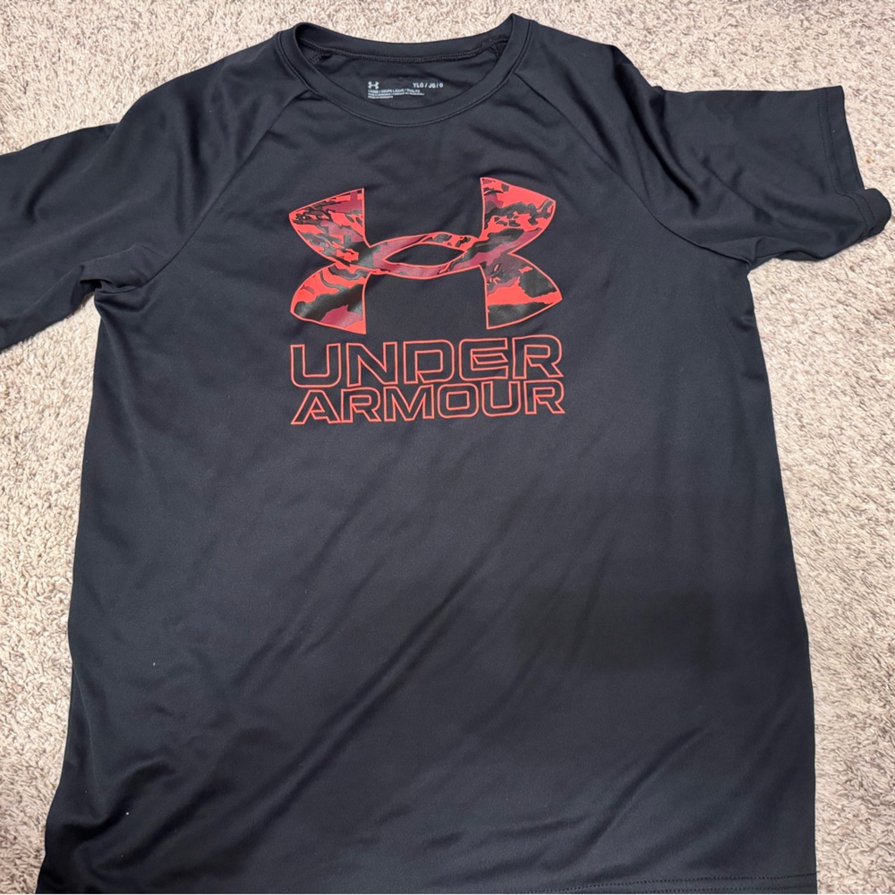 Under Armour Kids Black Tee with Red Logo